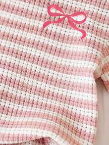 SHEIN Baby Girl Casual Round Neck Short Sleeve T-Shirt And Skinny Leggings Set, Spring/Summer - Multicolor - View 3