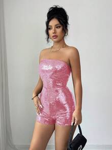 Rafferiza 女士性感亮片抹胸连体衣 - 粉色 - 查看 6