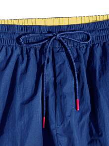 Horizaway Quần short đi biển nam mùa hè, màu trơn, túi xéo, eo có dây rút. - Xanh đậm - Xem 4