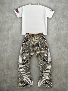 Manfinity ZONE917 男士休闲宽松圆领印花短袖T恤和裤子套装 - 彩色 - 查看 5