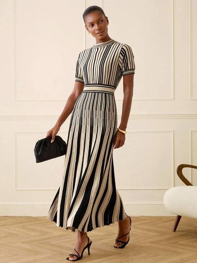 Lilora Women's Fashionable Elegant Waist Cinched Long Knitted Dress Women's Elegant Long Fitted Knit Dress, Perfect For Summer, Commuting, Romance, Parties, And Outings.