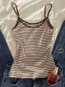 Glimmora Women's Striped Casual Versatile Daily Wear Camisole - Brown - View 1