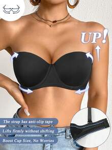 DesireSculpt 3pcs Women's Solid Color Simple Design Strapless Bra With Wire, Seamless Bra Set - Multicolor - View 3