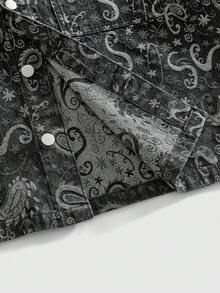 ROMWE MEN Grunge Punk Camisa vaquera de manga corta con estampado sencillo para hombre - Negro - Ver 6