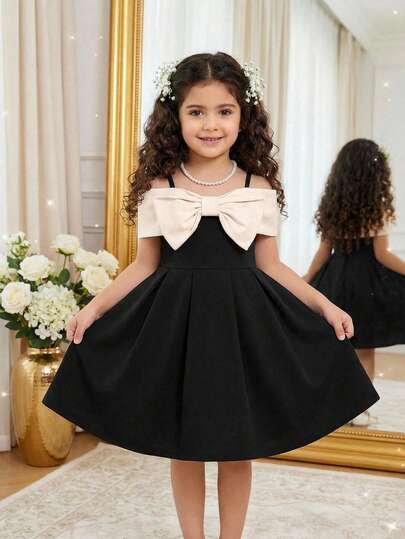 Elladie kids Young Girl Elegant Lady Contrast Color Bow Decor Summer Dress Girls Party Dress Girls Black Dress White Bow Girls Elegant Black Dress Toddler Black Dress Bow Girls Casual Dress Toddler Dress Black Casual Dress For Kids Black Dress With White Bow Elegant Girls Dress Toddler Dress Elegant 5t Black Cute Dresses For Parties And Events Girls Dress Up Black Dress Girls Elegant Solid Color Bow Strap Dress Off Shoulder Bow Dress Racerback Bow Dress Elegant Toddler Dress Black Girls Elegant Dress Dress W