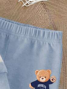 SHEIN Playful Pals 2pcs/Set Toddler Boys' Blue White Stripe Collegiate Sweatshirt Set Cute Bear Design Crew Neck Long Sleeve Sweatpants For Autumn Family Matching Gift - Multicolor - View 6