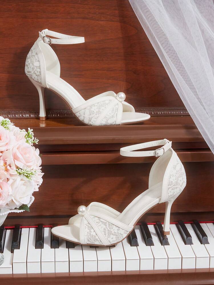 CUCCOO HITCHD Women Shoes Summer And Summer New Beige Lace Pearl Ankle Strap Women's High Heel Sandals Fashion Comfortable Versatile Sexy Party Banquet Wedding Women's Sandals Sandals Wedding Shoes Wedding Shoes Summer Shoes Bride Shoes