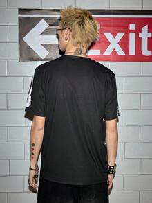 ROMWE MEN Grunge Punk Men's Casual Chain Print Short Sleeve T-Shirt, Summer - Black - View 6