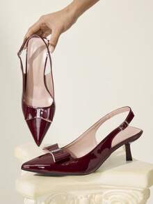CUCCOO CHICEST 女士尖头搭扣设计日常百搭时尚高跟鞋 - 酒紅色 - 查看 6