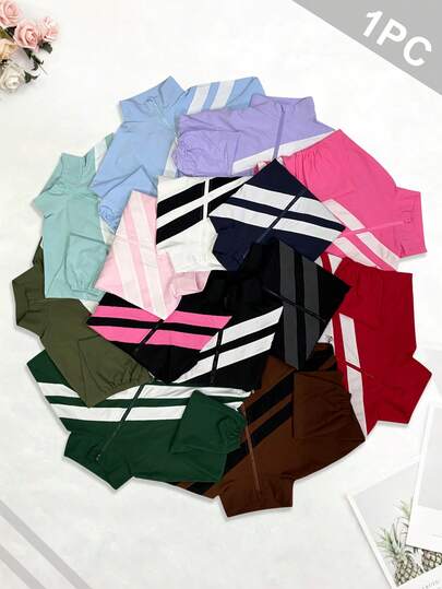 Easithlete Multi-Color Patchwork Zip-Up Sports Jacket With Drawstring Hem, Suitable For Spring/Autumn Youngboy Never Broke Again