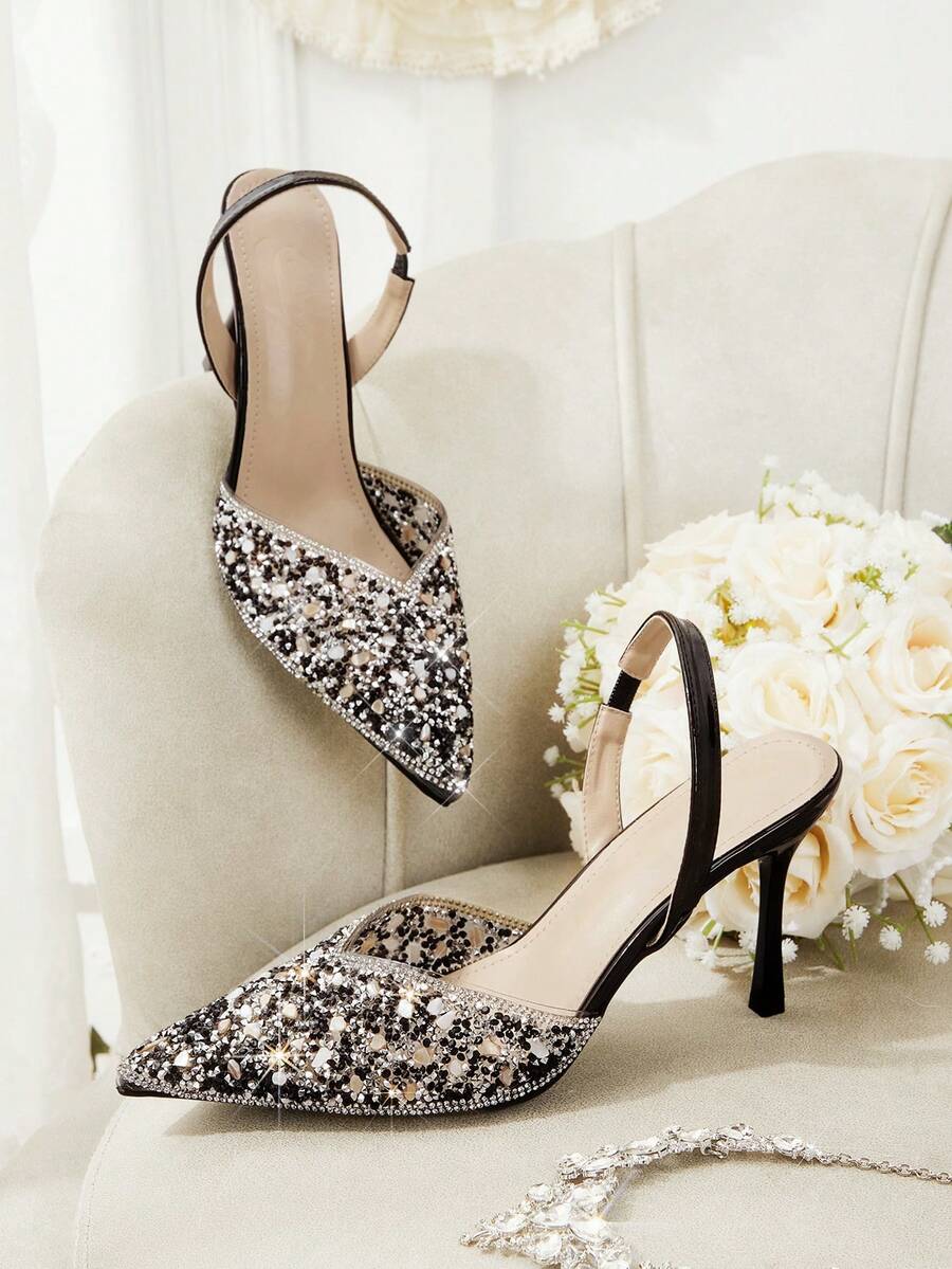 CUCCOO HITCHD Women's Fashionable Elegant Party Crystal Decor Transparent Pumps Valentine's Day Elegant Shoes Wedding Shoes - Black - View 1