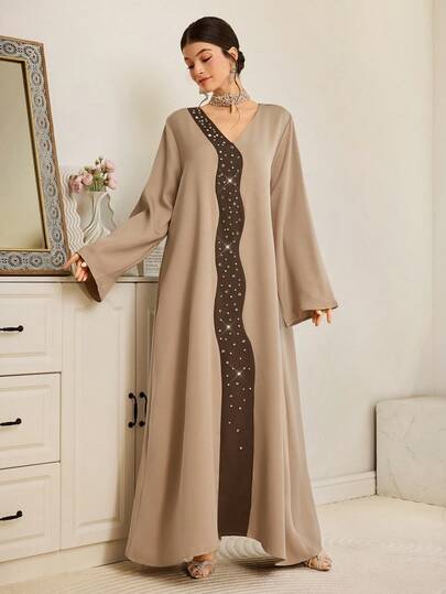 Al Najma New Middle Eastern Style Brown Elegant Formal Abaya Dress For Women