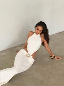 Aloruh 杏色露背连衣裙，优雅休闲性感连衣裙 - 杏色 - 查看 2