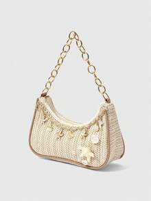 ROMWE Fairycore A Set Of Floral Crocheted Beach Handbags And Accessories, Stylish Personalized Beach Resort Style Shell Lace Lady Messenger Bag - Lace Starfish Pearl - View 2