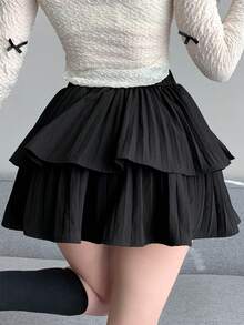 DAZY Chân váy ngắn xếp ly dáng thường ngày dành cho nữ - màu đen - Xem 2