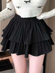 DAZY Chân váy ngắn xếp ly dáng thường ngày dành cho nữ - màu đen - Xem 6