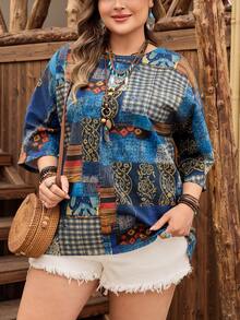 EMERY ROSE Plus Size Women Summer Casual Denim Blouse - Multicolor - View 3
