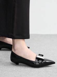 CUCCOO BIZCHIC Pointed Thick Heel Middle Heel Women's Leather Slip OnBeautiful Temperament French Low Vamp Shoes Women's New Spring And Autumn Spring Shoes - Black - View 5