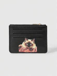 ROMWE Kawaii 纯黑猫头造型卡片包 - 黑色貓 - 查看 2