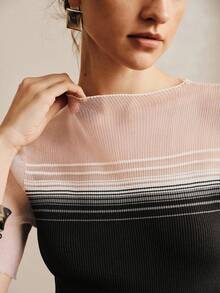 Revavyn Revavyn Blusa de punto casual de mujer con cuello redondo y manga corta, con diseño de patchwork, versátil para uso diario, Día de San Valentín, vacaciones y verano sexy - Negro - Ver 7