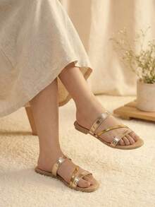 Sandalia plana en dorado, dorado rosado y plateado - Dorado - Ver 5