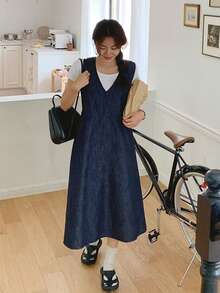 DAZY Sleeveless Denim Dress For Women, Atmospheric Styling, High-End Feel - Blue - View 2