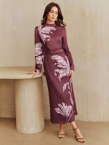 Anewsta 女士优雅高端紫色纯色定位印花连衣裙，配有腰带，收腰设计，显瘦效果，适合春夏穿着，可搭配派对礼服，优雅女士连衣裙，情人节礼物。 - 紫色 - 查看 7