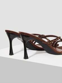 MOTF DÉP SANDAL CAO GÓT MŨI VUÔNG ĐƠN GIẢN DÀNH CHO NỮ - màu nâu - Xem 8