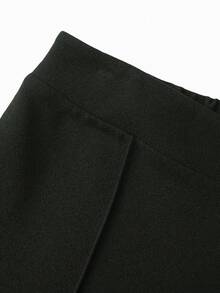 SHEIN Unity 女士纯色金属扣腰阔腿休闲裤 - 獵人綠 - 查看 5