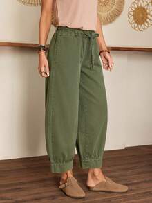 EMERY ROSE 女士休闲宽松直筒工装牛仔裤，军绿色 - 軍綠色 - 查看 3