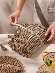 4件/1件手工编织草编餐垫，叶形创意餐垫，耐热餐桌装饰，波西米亚风杯垫 - 彩色 - 查看 5