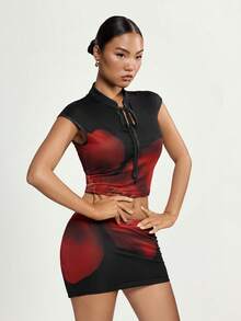 SHEIN ICON Chinese Style Retro Floral Print Mini Skirt - Black - View 5