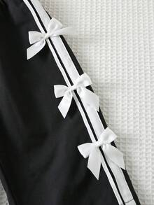 Baby Girl Casual Black Bow Elastic Waist Loose Pants - Multicolor - View 4