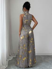 Elenzga 万圣节服装 无袖荷叶领优雅浪漫精致女士阔腿连体裤 - 灰色 - 查看 2