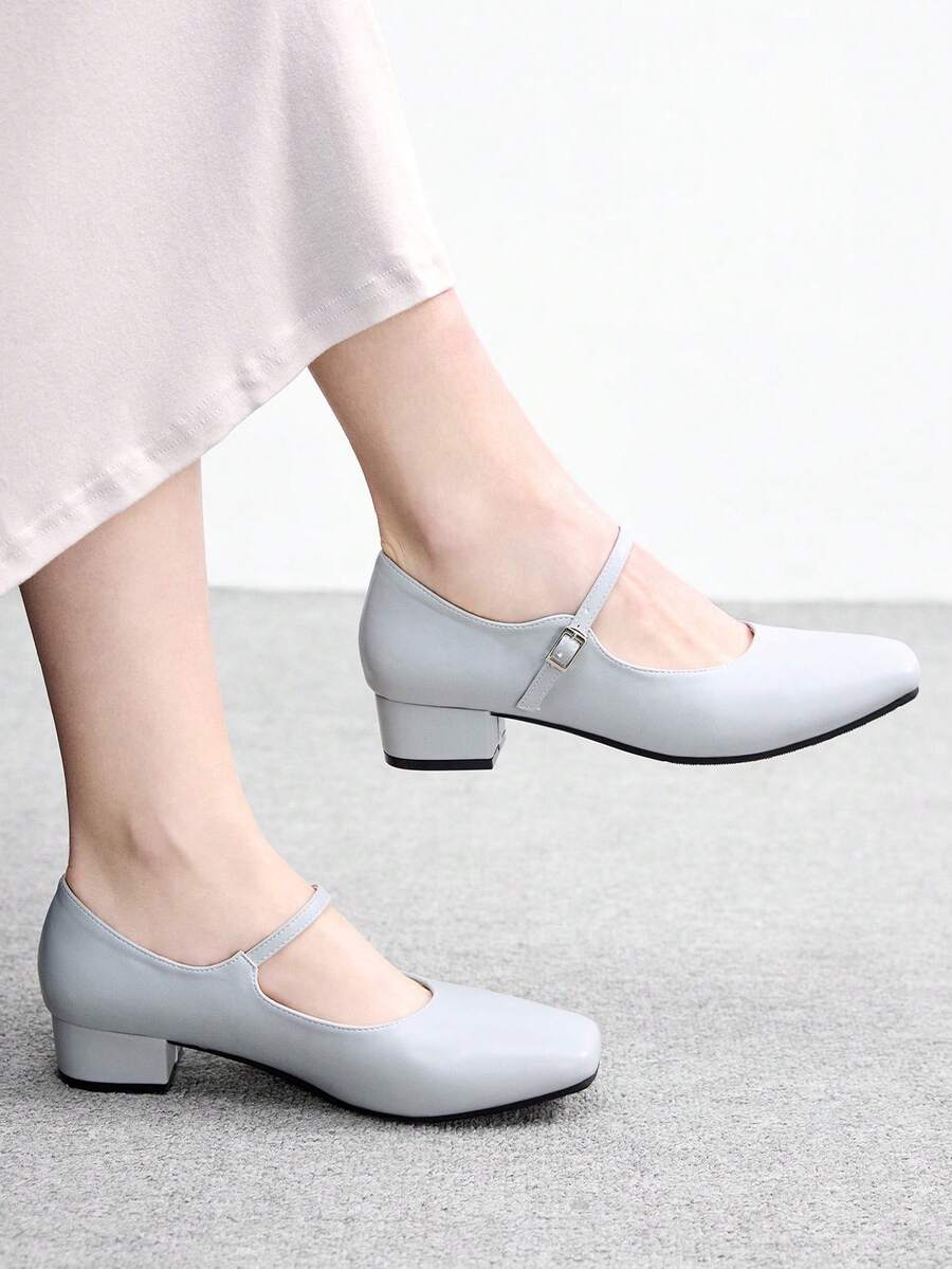 CUCCOO BIZCHIC Giày cao gót đế dày kiểu Mary Jane mũi vuông mới của Pháp mùa thu - Màu xanh lam - Xem 1