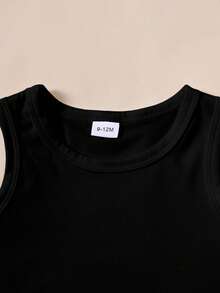 SHEIN Playful Pals 5件套休闲白色针织无袖背心，适合叠穿，适合外出、休闲穿着、旅行，适合6个月至3岁的男婴。 - 黑色 - 查看 8