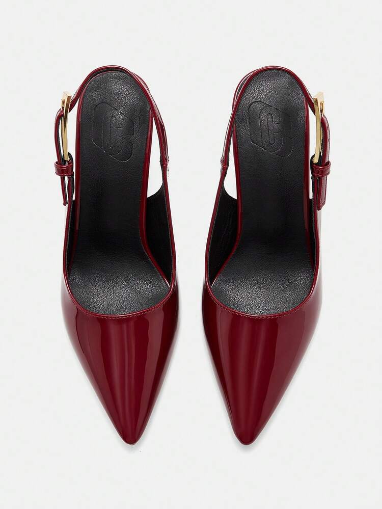 CUCCOO CURVES Chaussures femme à large coupe, mode, bout pointu, talon aiguille, bride arrière bordeaux, simple et classique, confort quotidien, talons hauts épaissis, grande taille