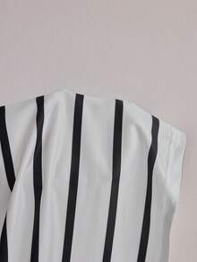 Doze Lane Women's Casual Sleepwear Top, Embroidered Heart Decor Black & White Striped Round Neck Shirt - White - View 8