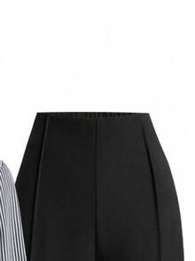 Franclia New Stylish Striped Oblique Button Shirt And Straight Leg Pants Set - Black - View 3