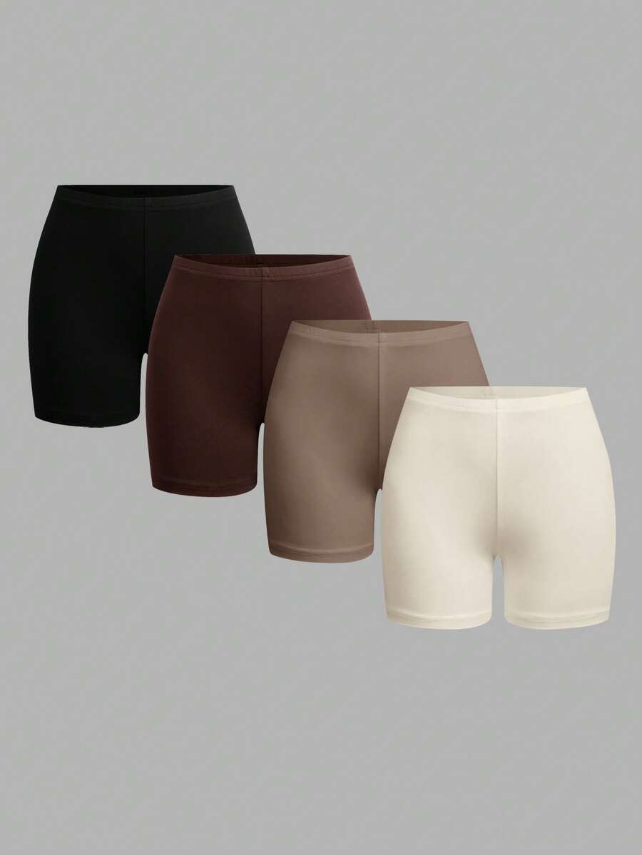 SHEIN EZwear 4pcs Women's Multicolor Tight Casual Short Leggings Set Tight Shorts - Multicolor - View 1