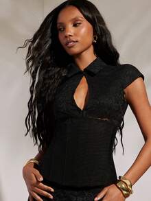 Opulessa Women's Solid Color Knit Lace Hollow Out Blouse , Vacation, Spring Break Outfits, Summer Outfits, Valentine's Day, Beach Dress, Elegant Wedding Guest Dress, Birthday Dress, Casual Dresses, Vacation Outfits, Going Out Dress Summer Dress Graphic Dress Mini Dress Short Vacation Dress Bodycon Summer Dress, Spring To Summer - Black - View 1