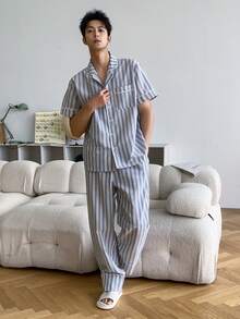 DAZY Mehrfarbiges gestreiftes Kurzarm Hemd und Hose Herren Pyjama Set, Frühling/Sommer - Verschiedenfarbig - Übersicht 8