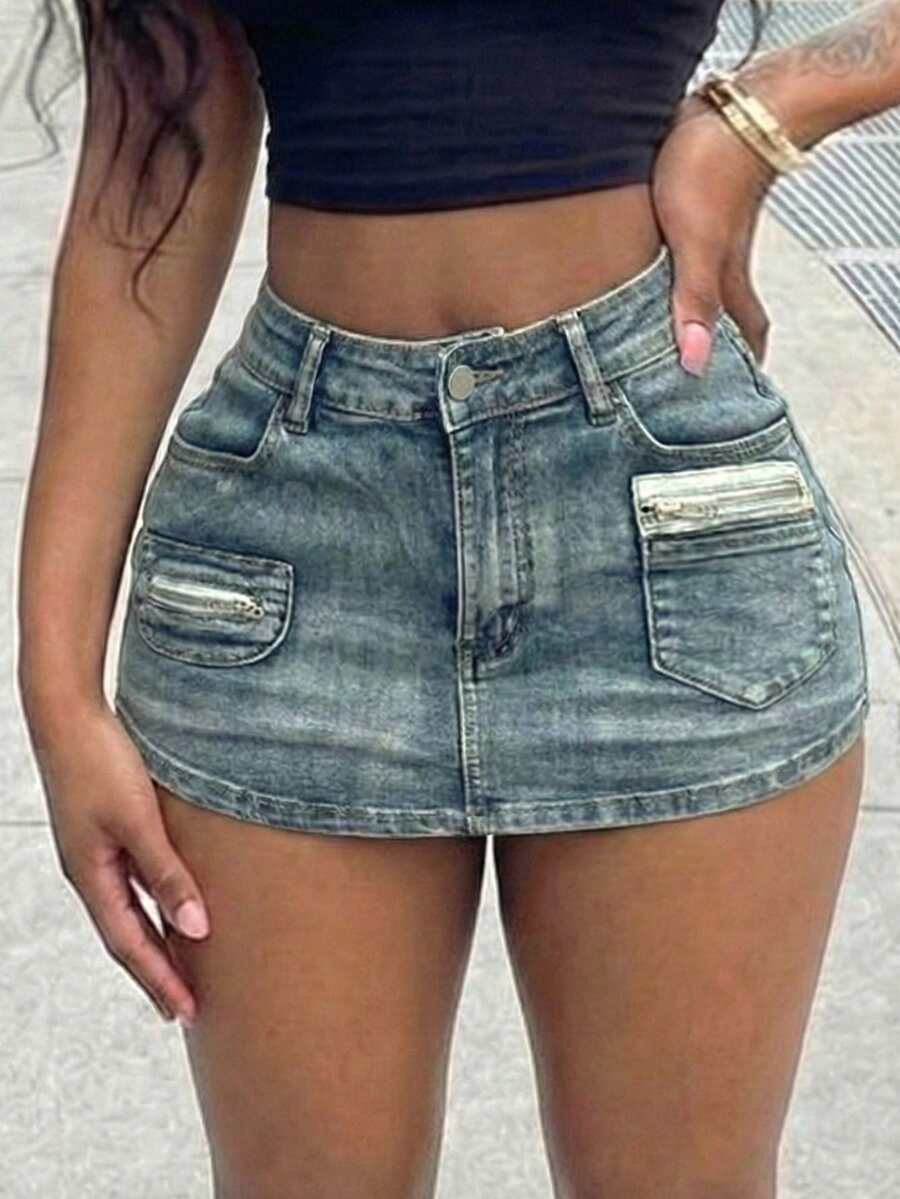 SHEIN SXY Shorts vaqueros lavados informales para mujer, verano - Azul lavado oscuro - Ver 1