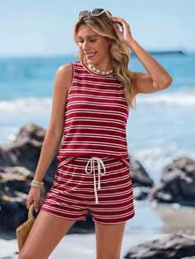 Sylviya 2pcs Women Casual Striped Vacation Shorts Set,Vacation - Multicolor - View 6