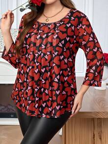 EMERY ROSE Áo kiểu nữ cỡ lớn tay lỡ in hình trái tim đỏ, thích hợp cho mùa hè/Ngày lễ tình nhân, kỳ nghỉ xuân, lễ tình nhân, kỳ nghỉ, đi chơi, mẫu mới năm 2026, đơn giản và thời trang cho mặc hàng ngày, thanh lịch thường ngày, dự tiệc. - Nhiều màu - Xem 8