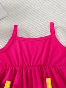 SHEIN Playful Pals 3件套女婴夏季碎花无袖连衣裙和纯色连衣裙，田园风格，时尚可爱 - 彩色 - 查看 4