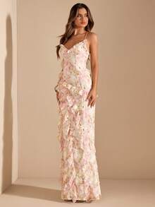 SHEIN BAE Đầm maxi dệt kim ôm sát, bất đối xứng vai, màu mơ, thanh lịch, duyên dáng, đầm dài mùa hè, đầm dạ hội sang trọng, đầm nghỉ dưỡng bãi biển. - Màu be - Xem 4