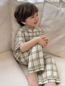 DAZY Toddler Boys' Plaid Short Sleeve Top & Pants Pajama Set - Apricot - View 4