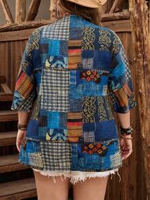 EMERY ROSE Plus Size Women Summer Casual Denim Blouse - Multicolor - View 2