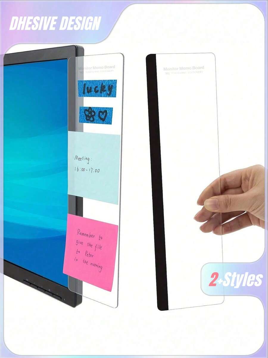 1 pieza Tablero de mensajes rectangular de material acrílico para el lado izquierdo/derecho de la computadora, estilo moderno y simple con borde transparente para sujetar al monitor, adecuado para varios modelos de computadora - Blanco - Ver 1